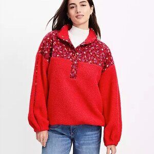 Red Floral Snap Button Fleece by Loft